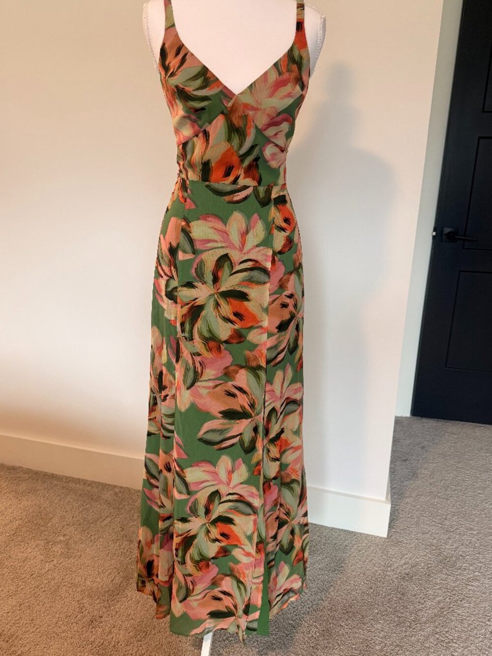 Hutch Green Floral Midi Dress Size 2 Spaghetti Strap Summer Wedding Guest